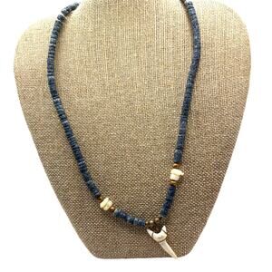 Shark's Tooth & Blue Coral Heishi Bead Necklace Vintage70's